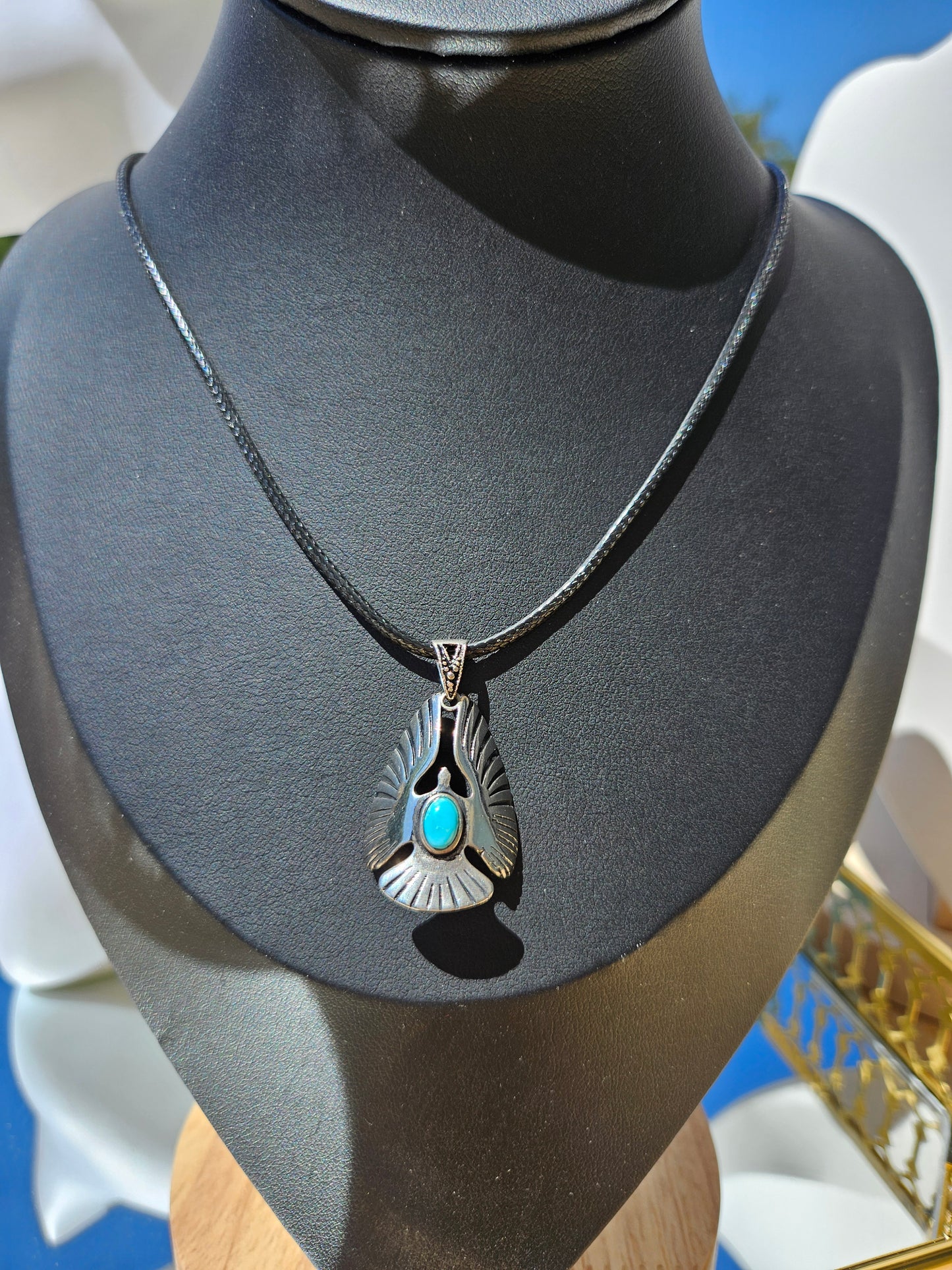 Natural Turquoise Inlaid Eagle Pendant Necklace