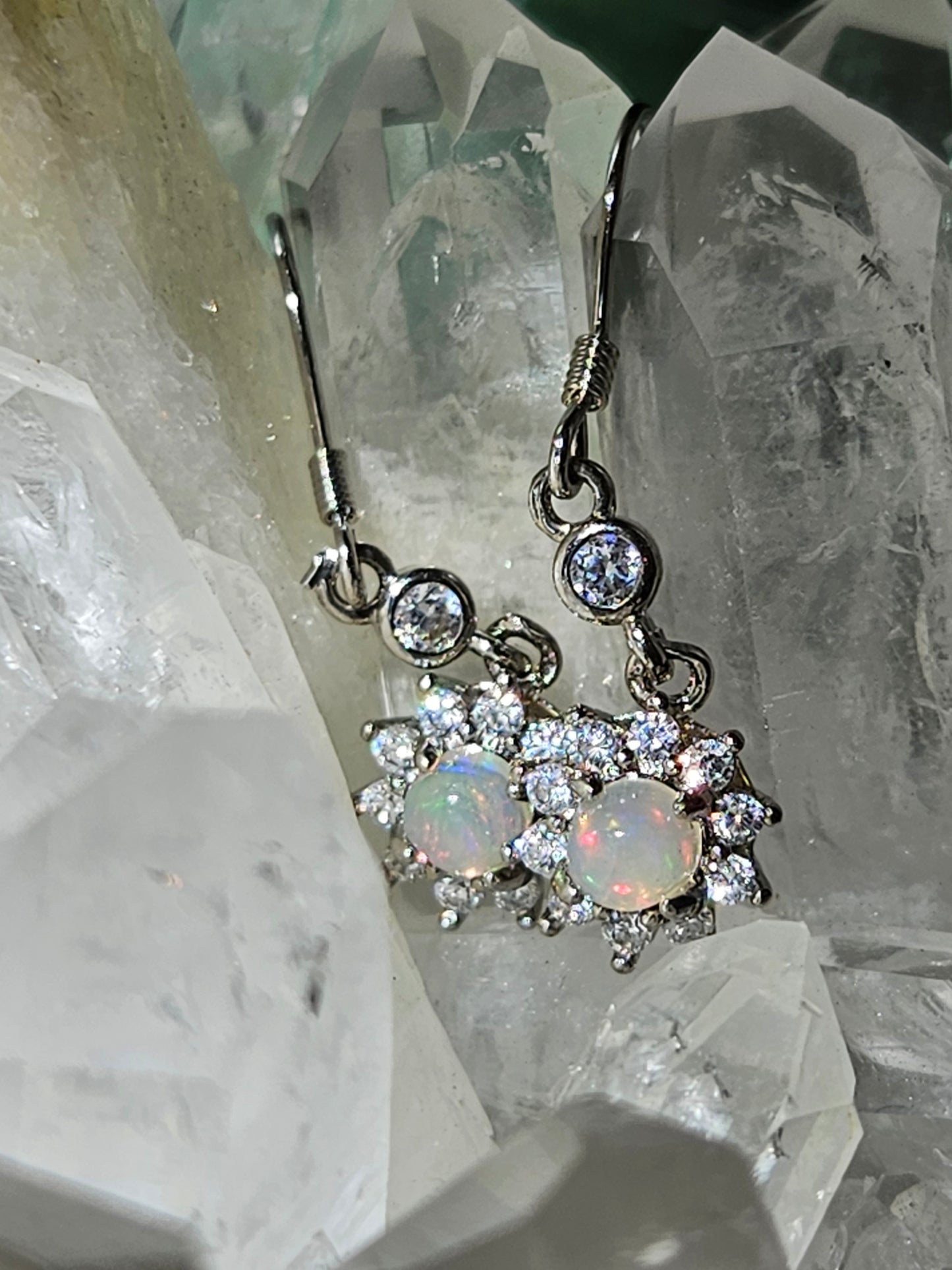 Natural opal sunflower shape pendant earrings silver plated