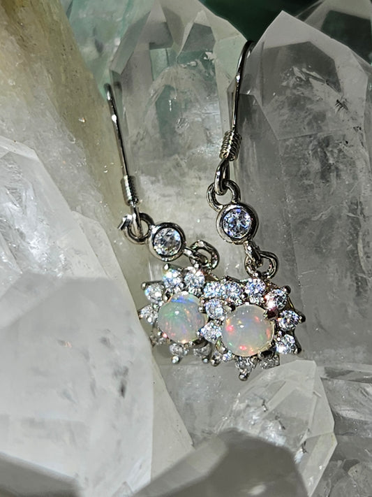 Natural opal sunflower shape pendant earrings silver plated