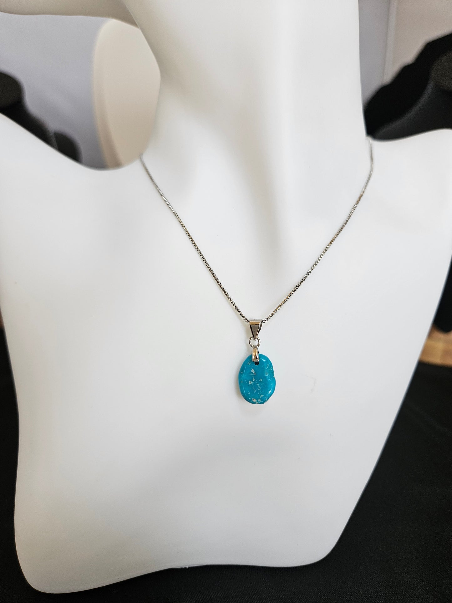 Natural Blue Turquoise Flat Irregular Shape Necklace
