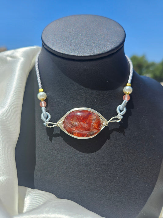 Natural Crystal Red Phantom Quartz Vintage Necklace