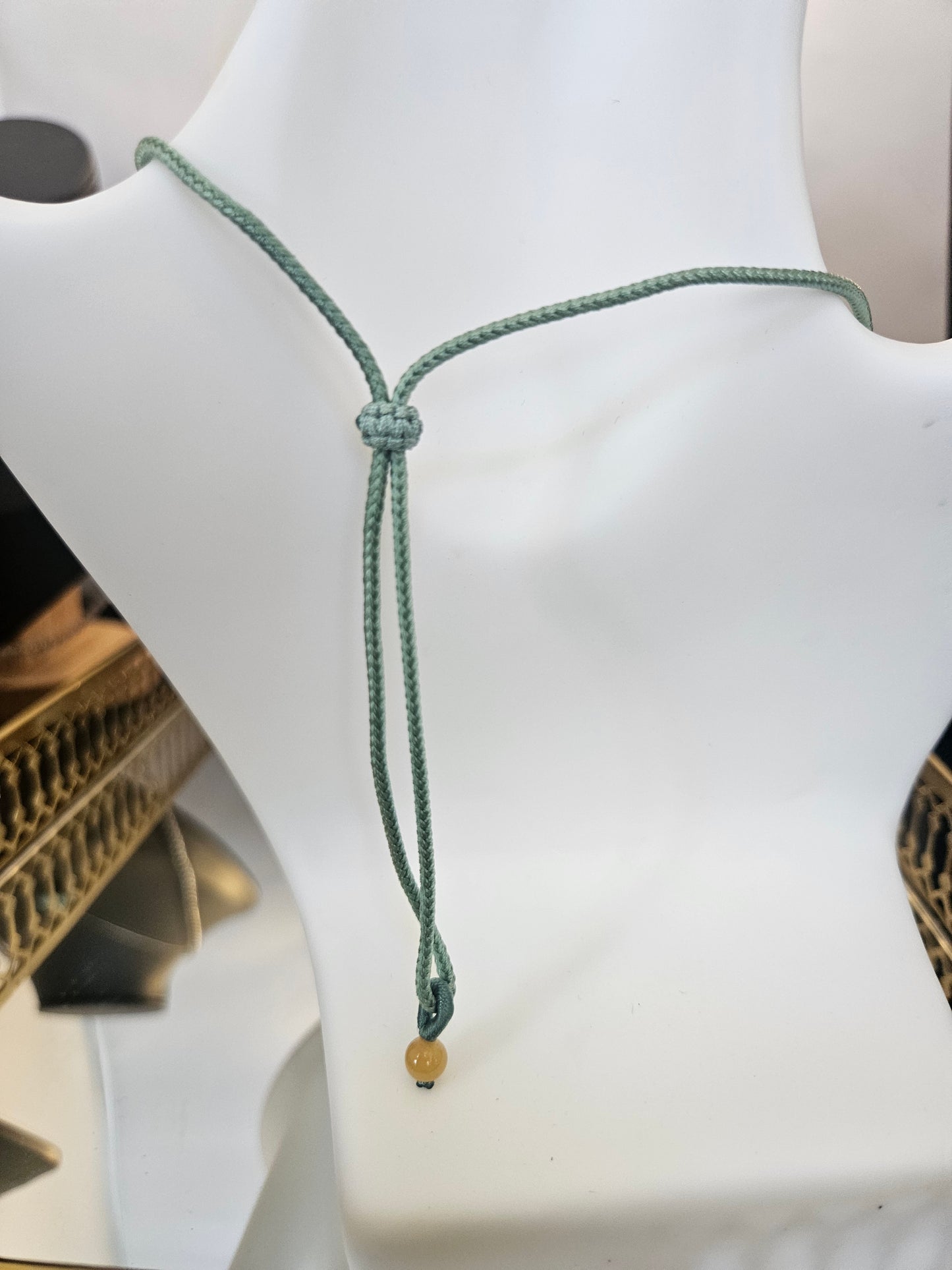 Natural Turquoise Unique Natural Texture Yellow Green Pendant Hand-woven Rope Adjustable Necklace