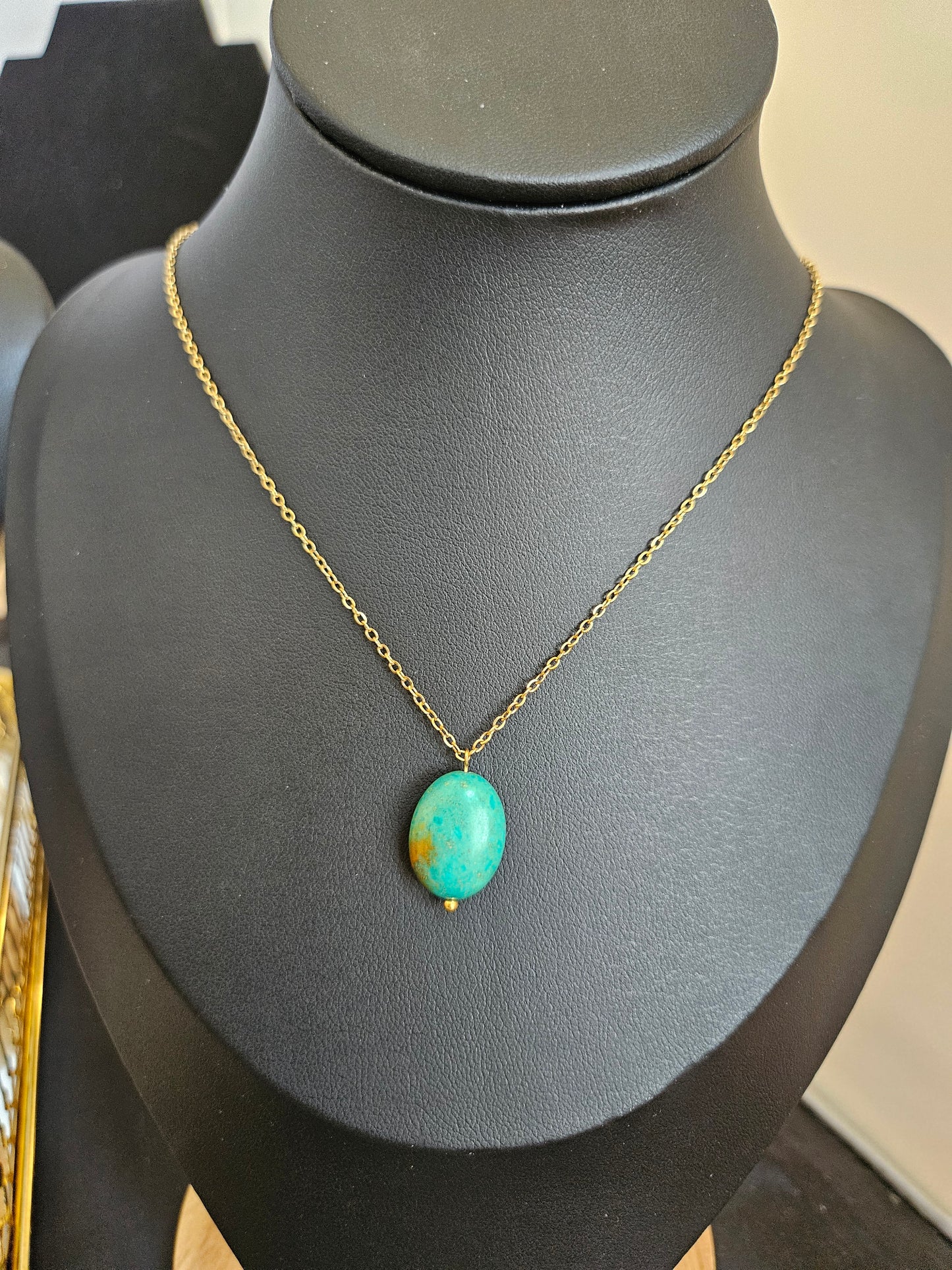 Natural Blue Multicolored Turquoise Bead Necklace Gold Plated