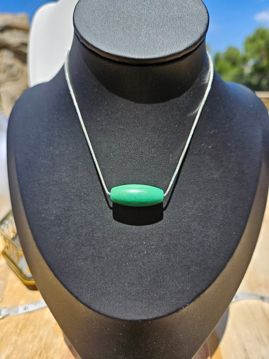 Natural Turquoise Dzi Bead Shape Vintage Pendant Silver Plated Adjustable Necklace