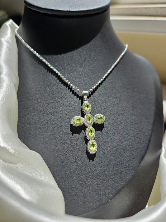 Natural Olivine Cross Shaped Necklace