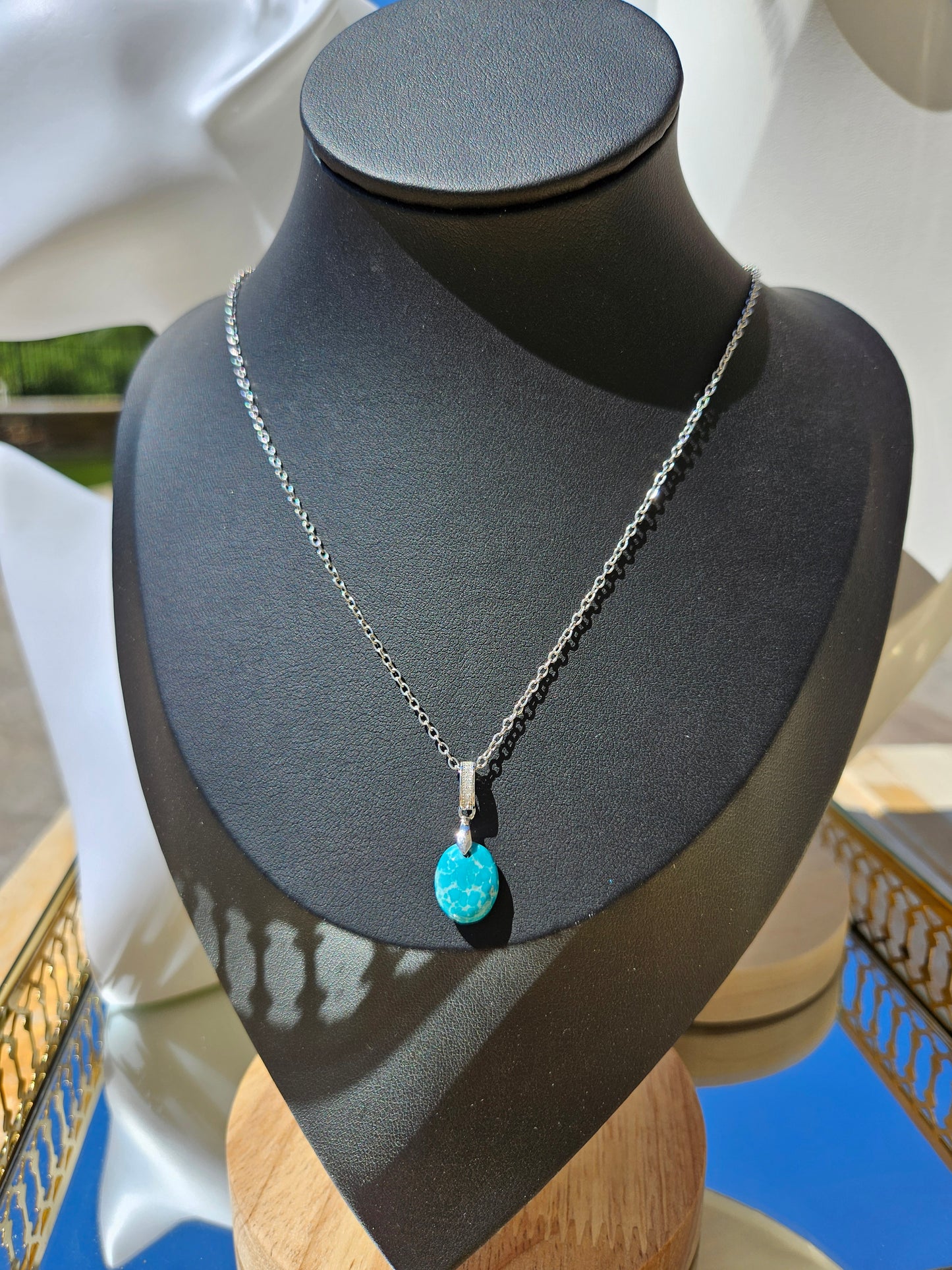 Natural Turquoise Silver-Plated Necklace