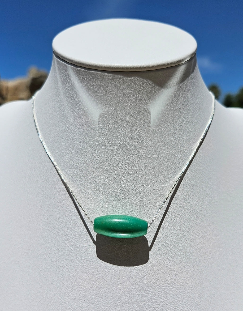 Natural Turquoise Dzi Bead Shape Vintage Pendant Silver Plated Adjustable Necklace