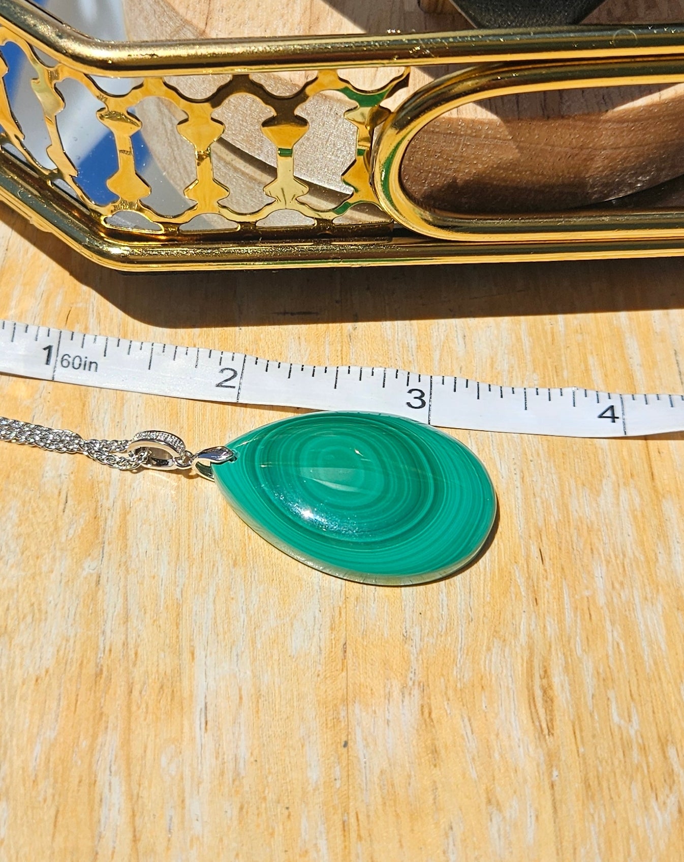 Natural Malachite Natural Texture Teardrop Pendant Silver Plated Necklace Adjustable