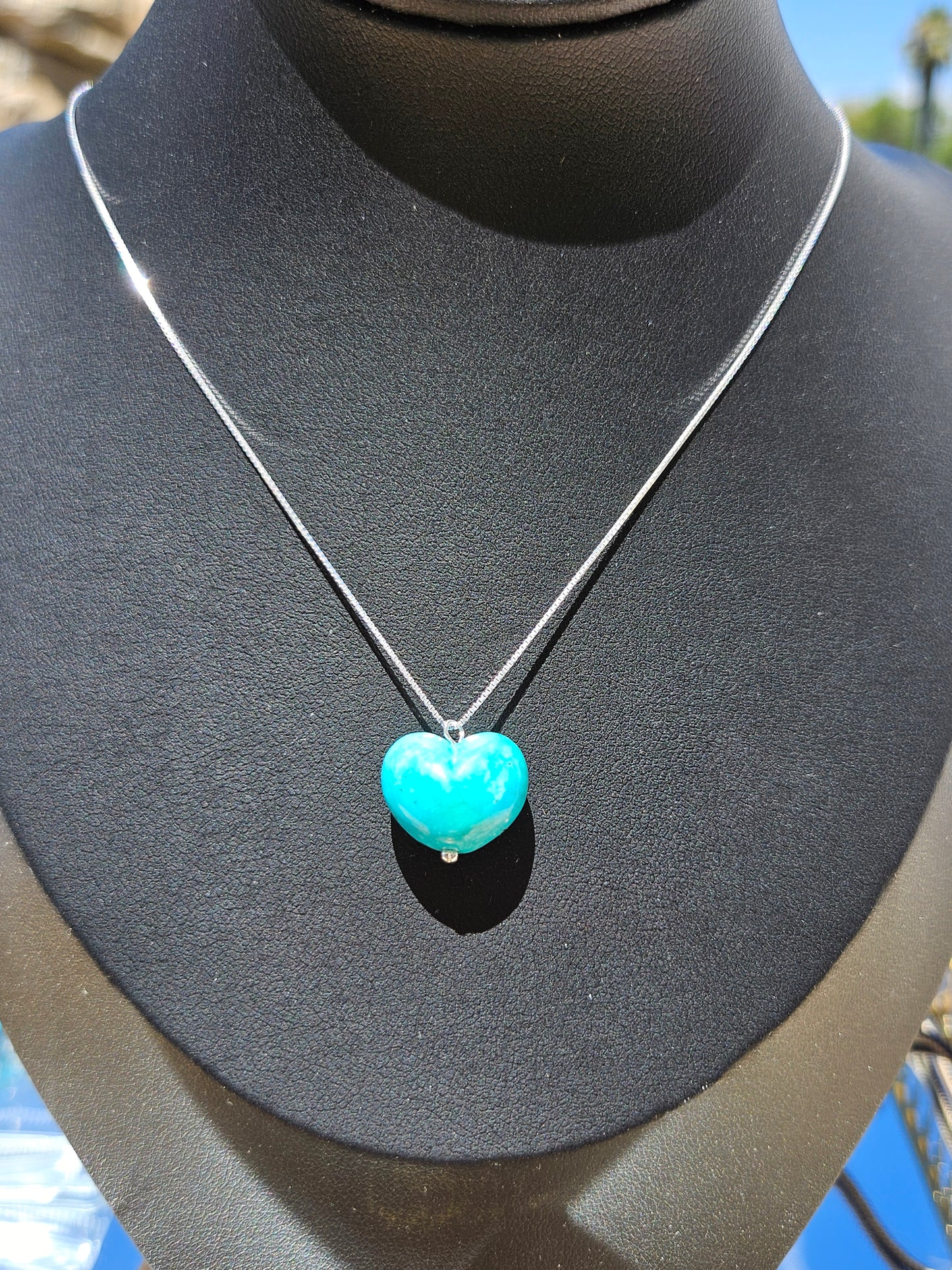 Natural Turquoise Heart Shape Vintage Pendant 925 Sterling Silver Necklace