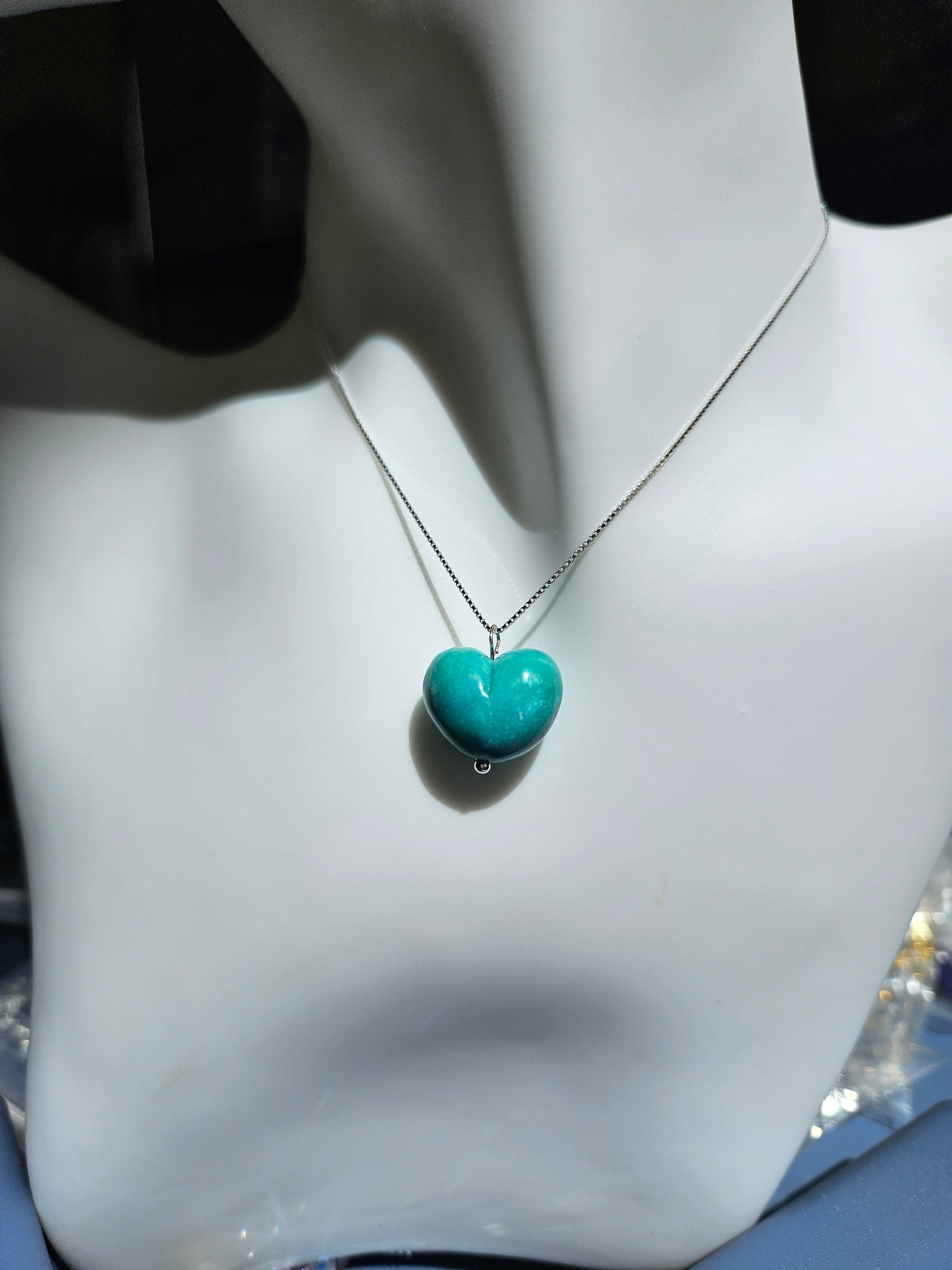 Natural Turquoise Heart Shape Vintage Pendant Hand Carved 925 Sterling Silver Necklace