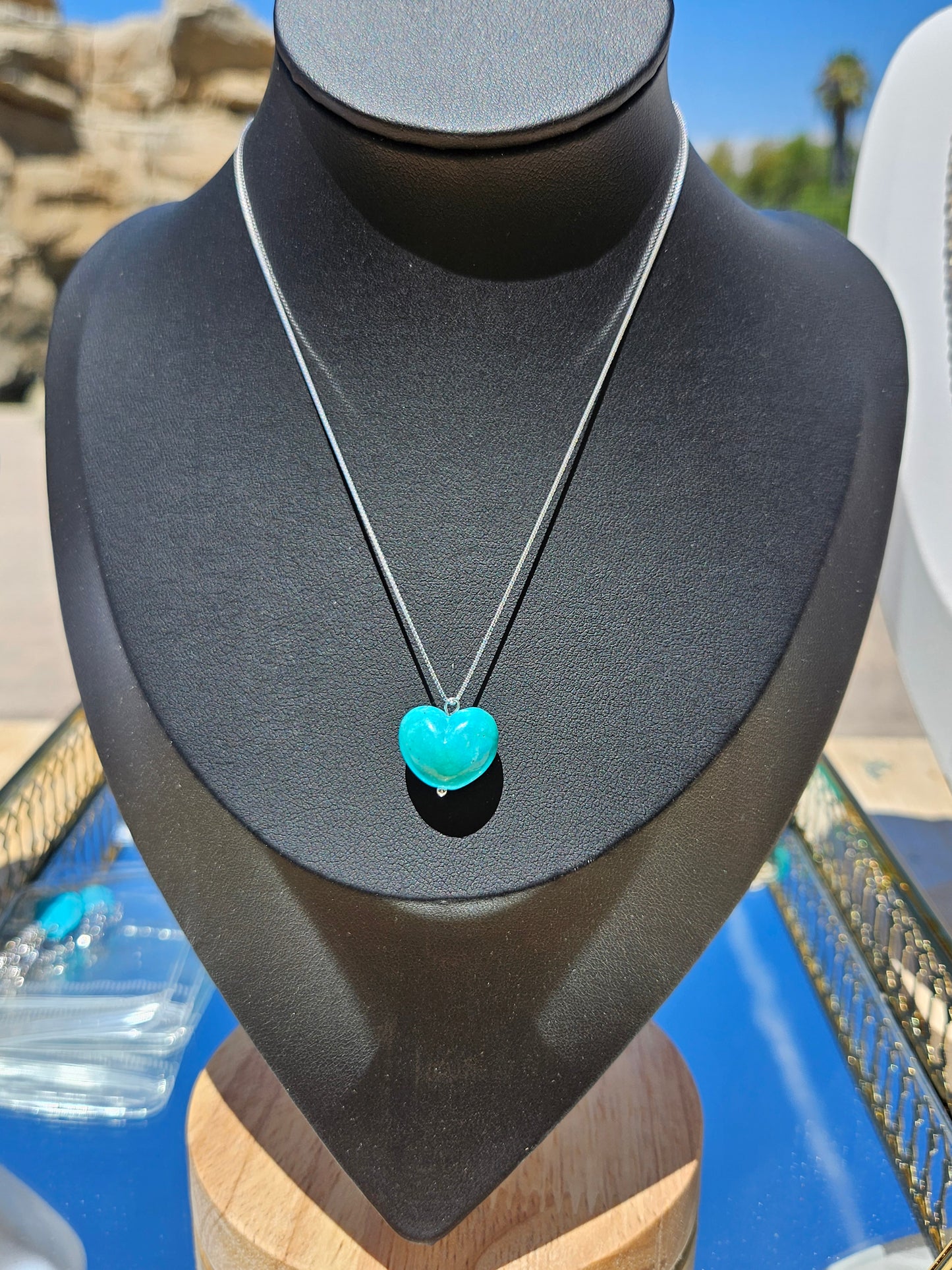 Natural Turquoise Heart Shape Vintage Pendant 925 Sterling Silver Necklace