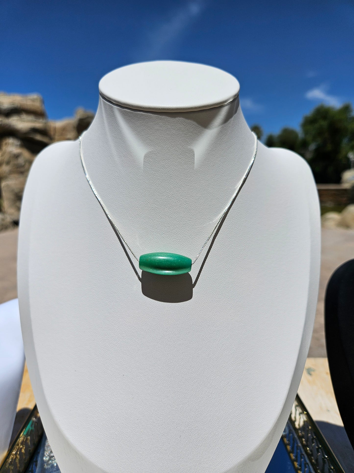 Natural Turquoise Dzi Bead Shape Vintage Pendant Silver Plated Adjustable Necklace