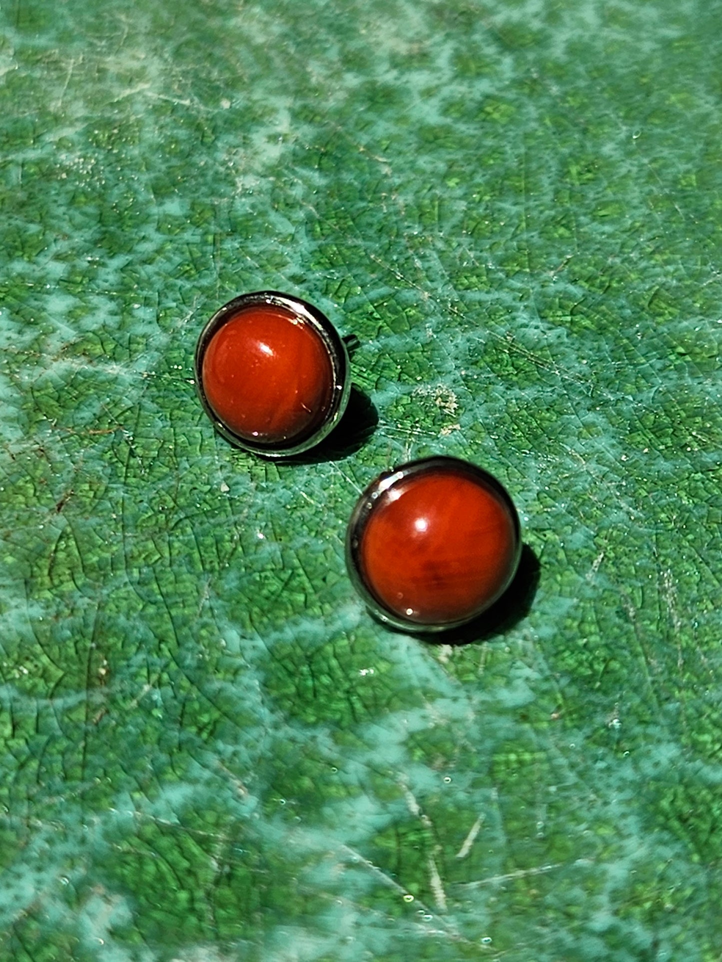Natural Red Agate Round Earring