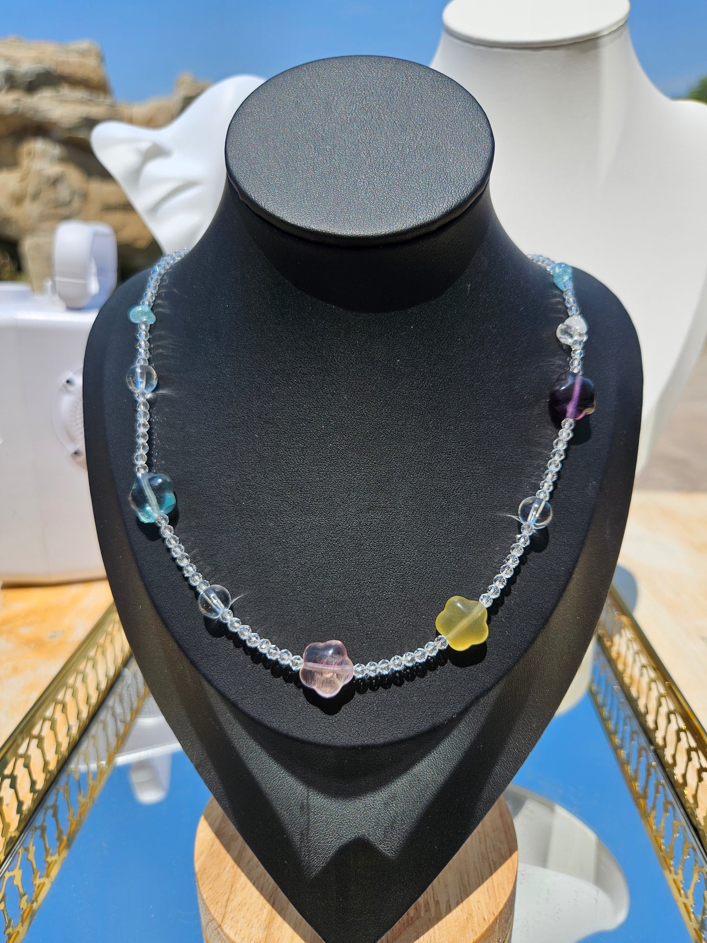 Natural Fluorite Multicolor Flower Necklace