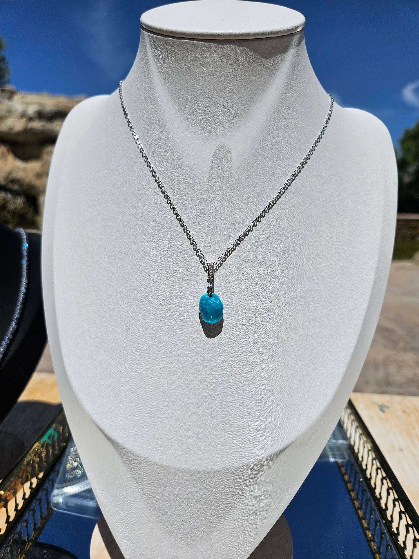 Natural Turquoise Silver-plated Necklace Adjustable