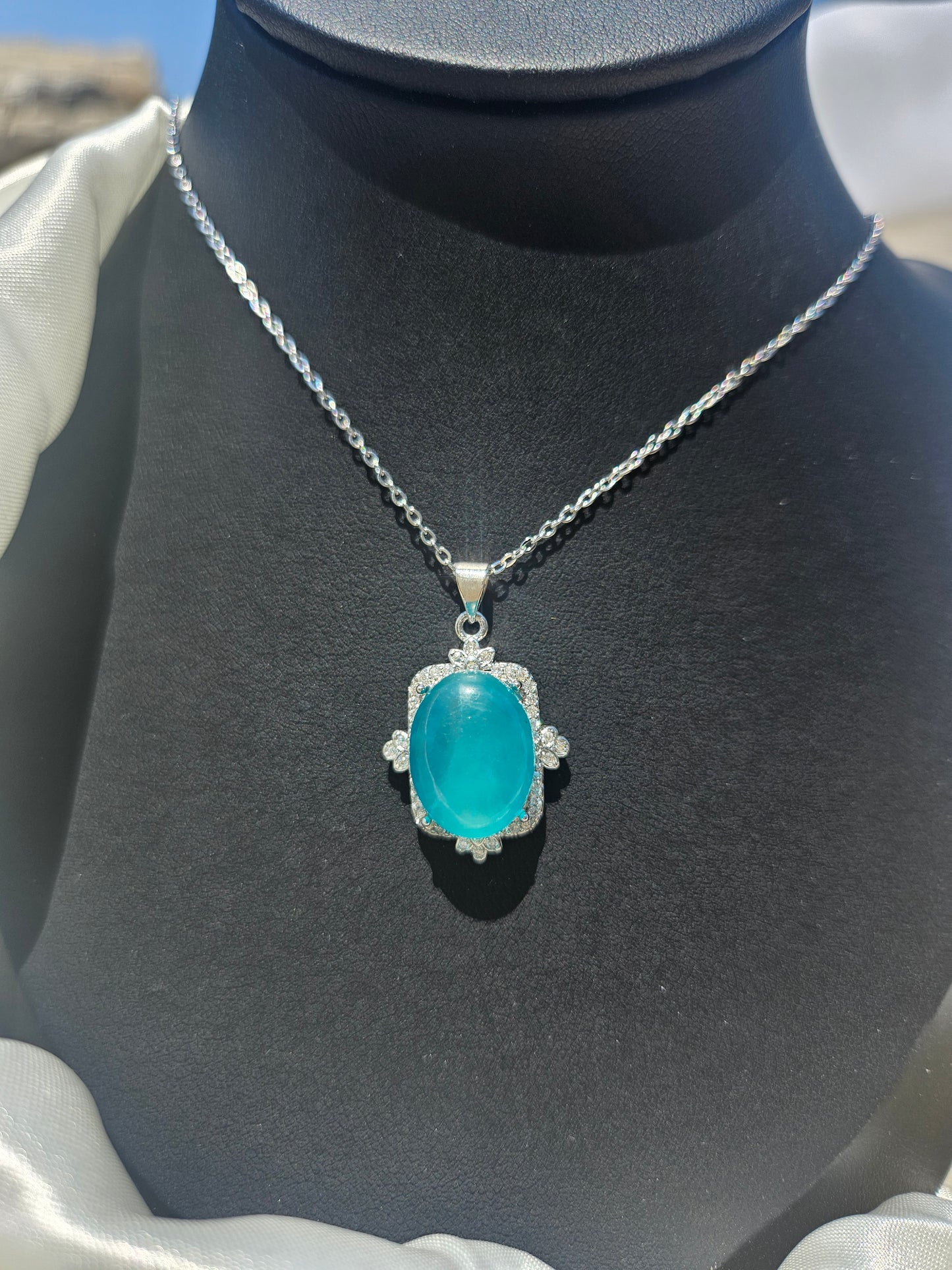 Natural Amazonite Pendant Necklace Blue