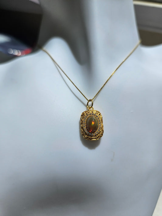 Natural Opal Jewelry Pendant Necklace Sterling Silver Gold Plated