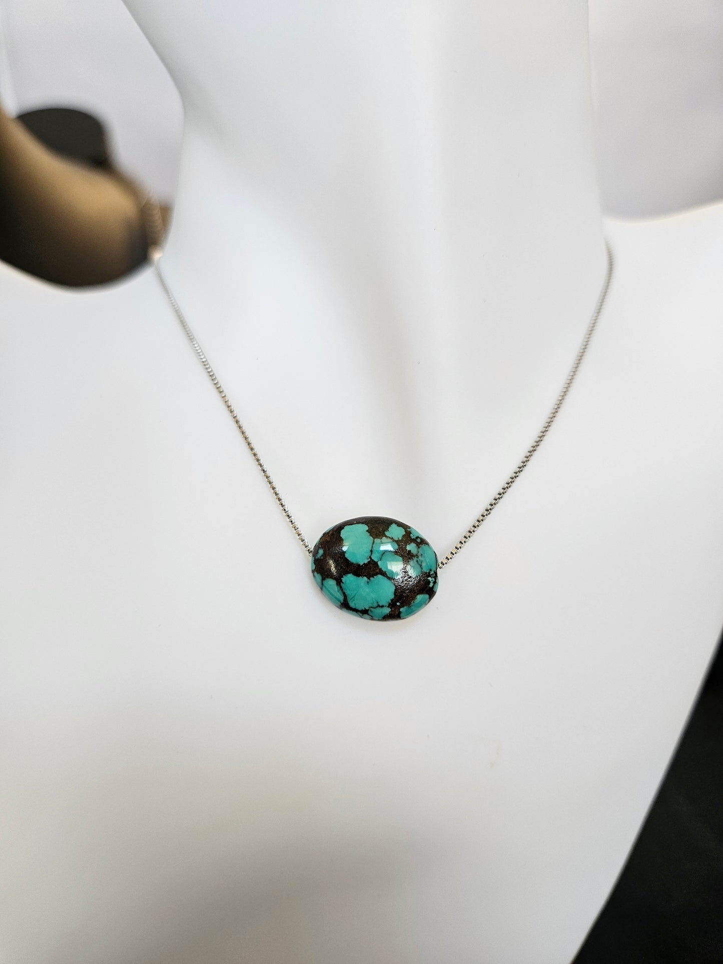 Natural Turquoise Unique Natural Texture Pendant Adjustable Silver Plated Necklace