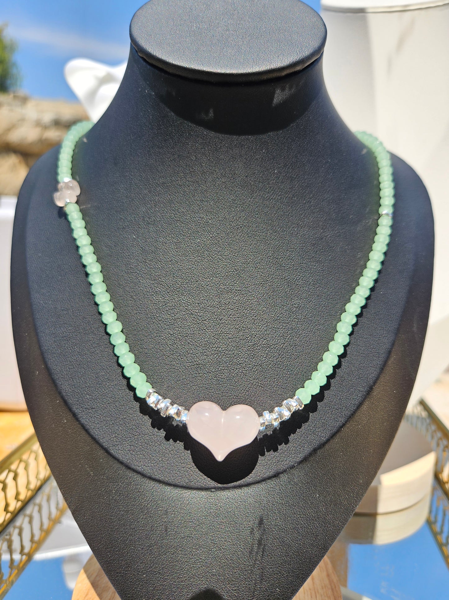 Natural Rose Quartz Heart Pendant Necklace