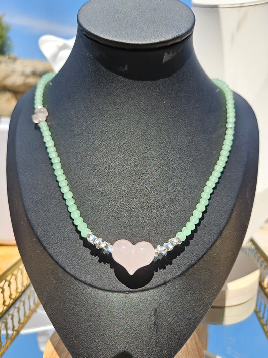 Natural Rose Quartz Heart Pendant Necklace