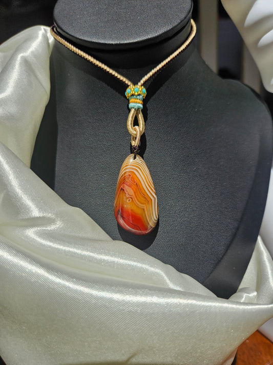 Natural agate double-sided different natural texture vintage pendant necklace