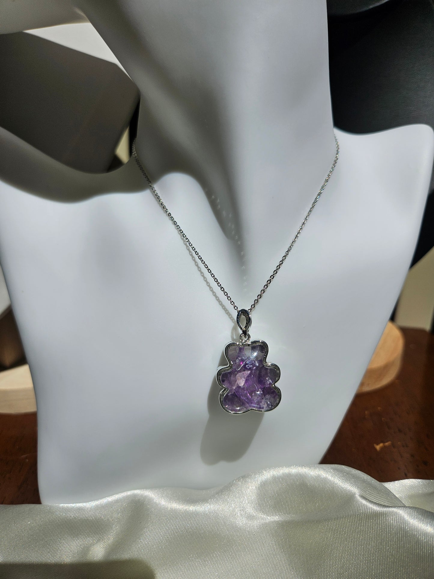 Natural Amethyst Teddy Bear Shape Necklace
