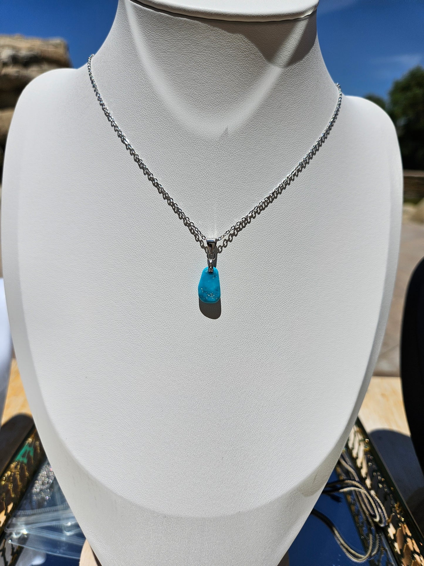 Natural Turquoise Natural Shape 925 Silver Plated Necklace Adjustable