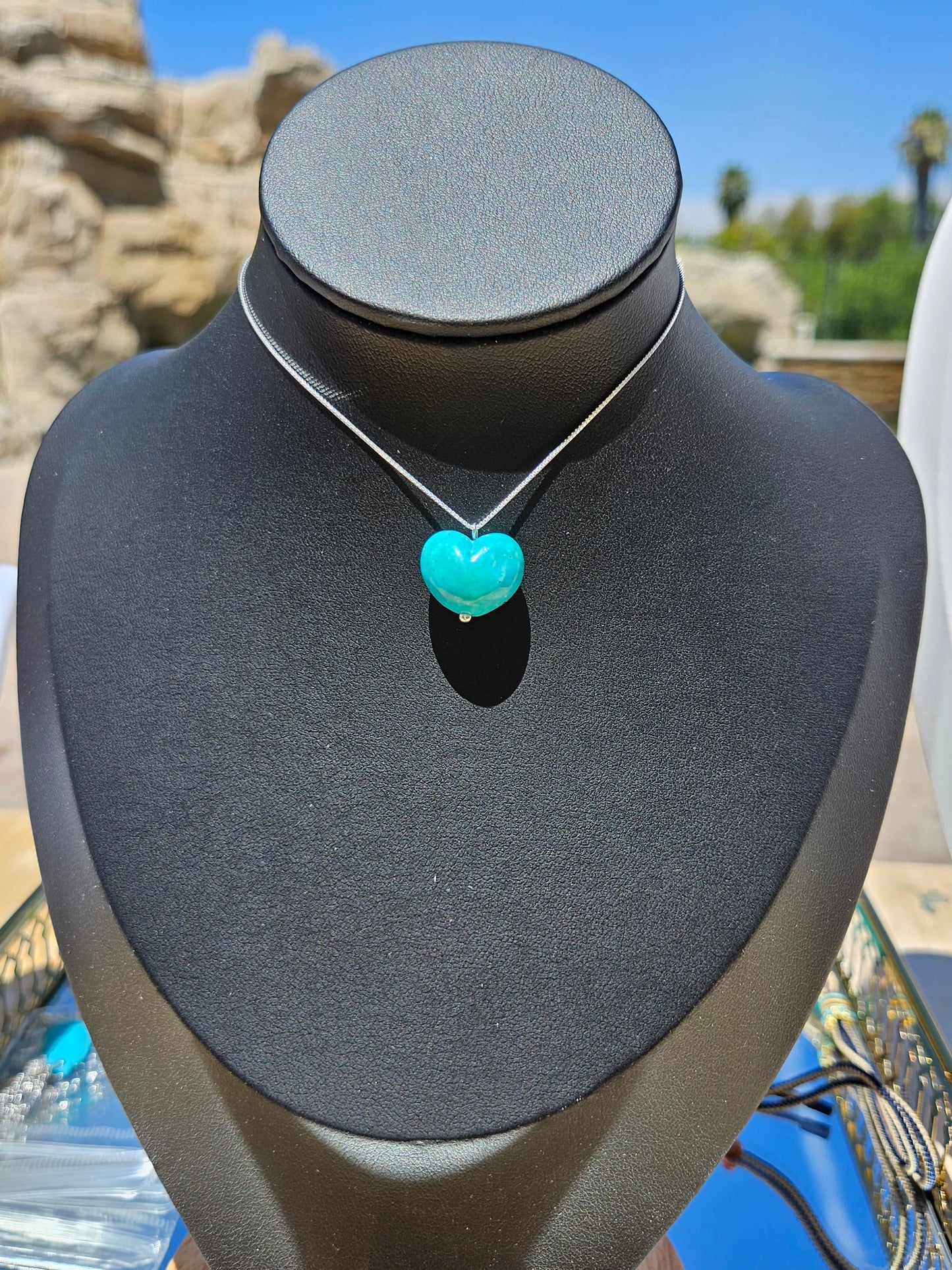 Natural Turquoise Heart Shape Vintage Pendant 925 Sterling Silver Necklace