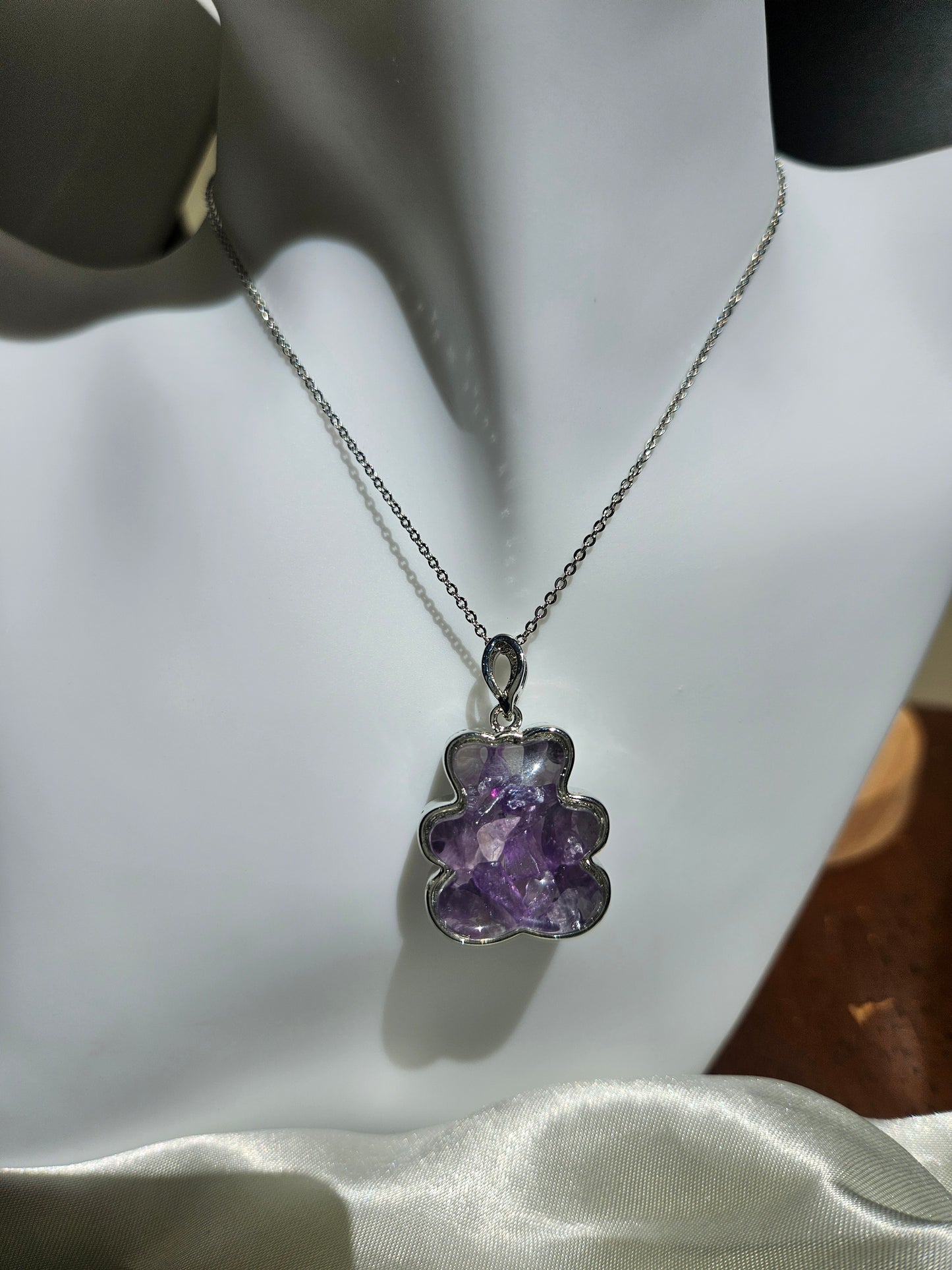 Natural Amethyst Teddy Bear Shape Necklace