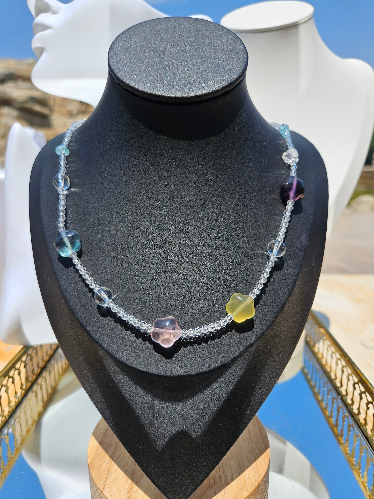 Natural Fluorite Multicolor Flower Necklace