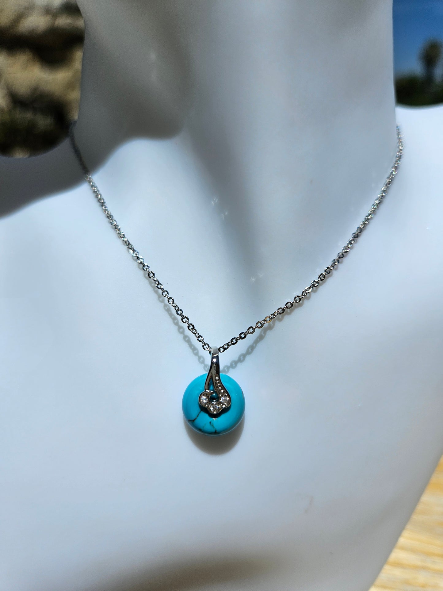 Natural Turquoise Round 925 Silver-Plated Necklace