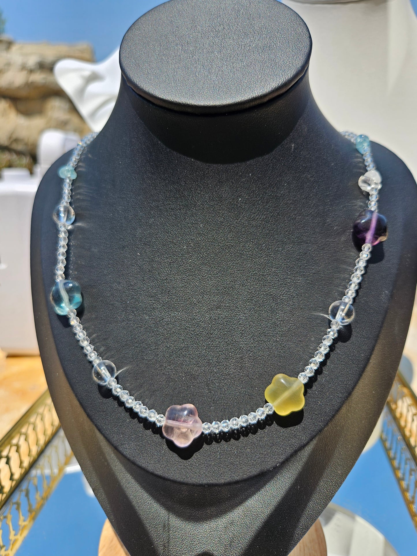 Natural Fluorite Multicolor Flower Necklace