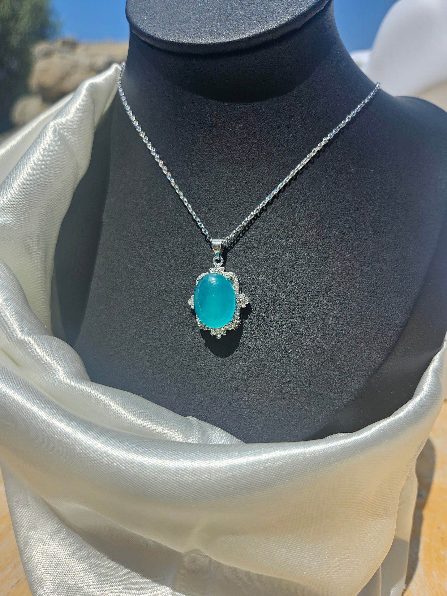Natural Amazonite Pendant Necklace Blue