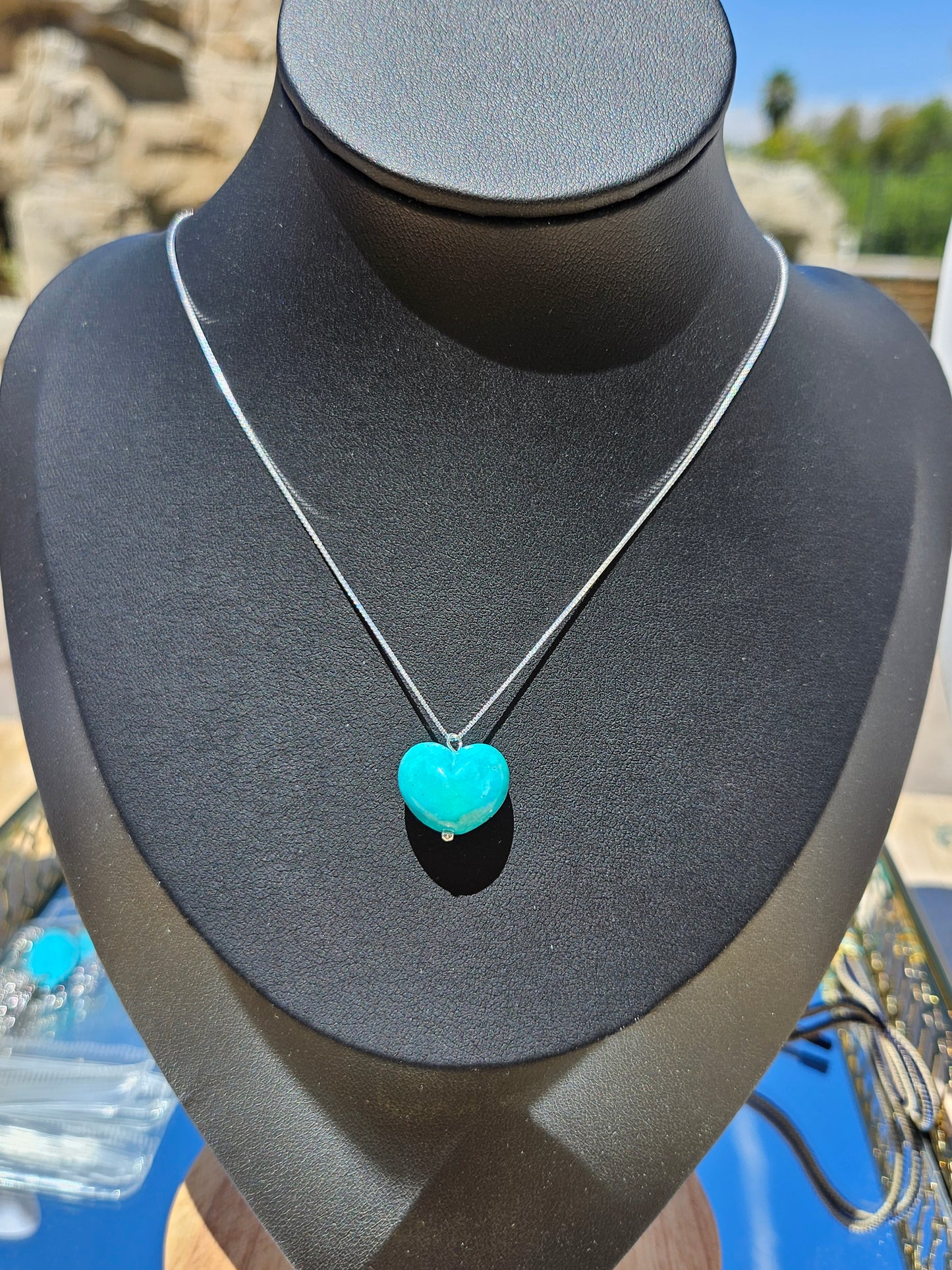 Natural Turquoise Heart Shape Vintage Pendant 925 Sterling Silver Necklace