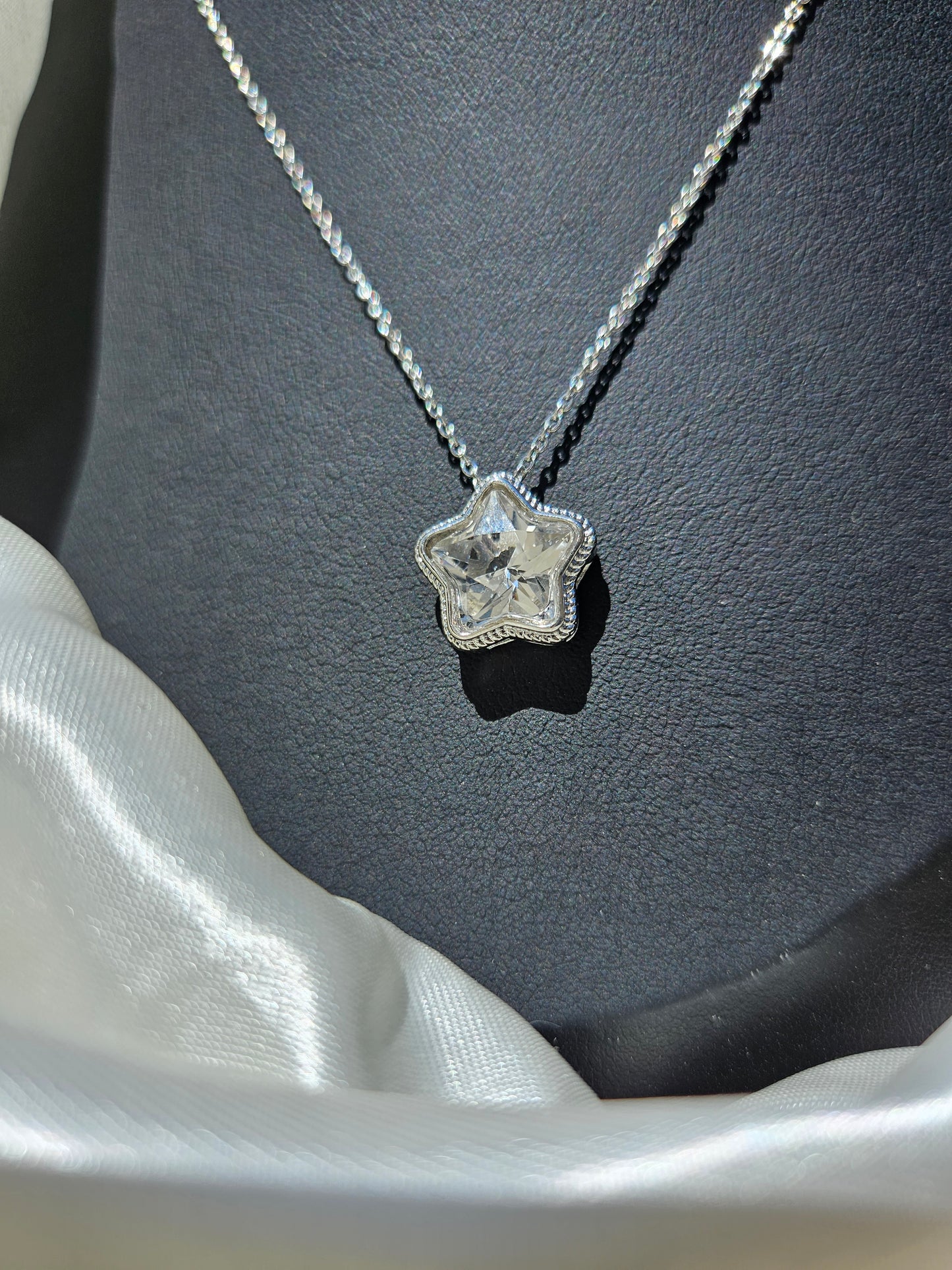 Natural White Quartz Star Shaped Necklace Silver Plated