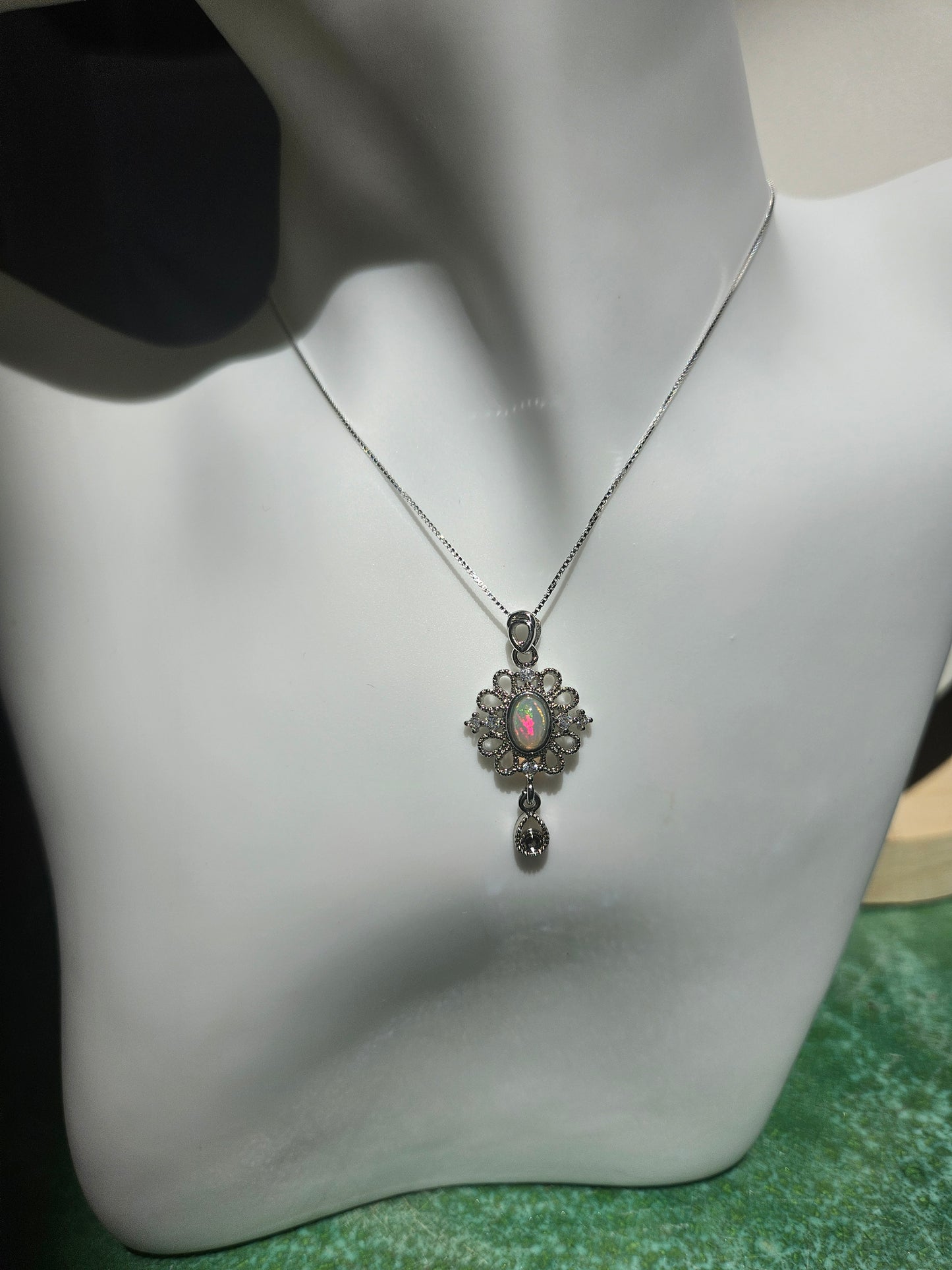 Natural Opal Flower Shape Necklace