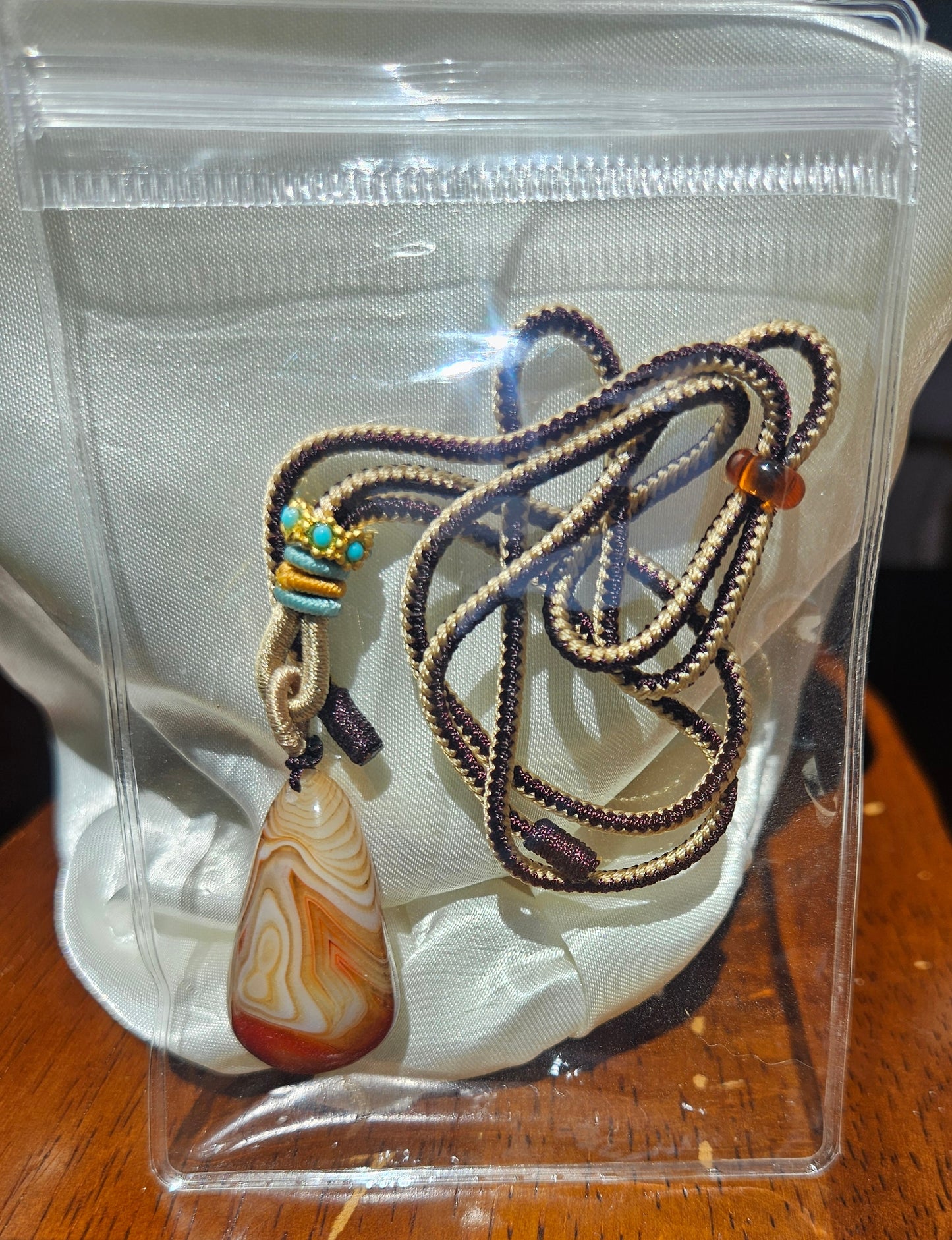 Natural agate double-sided different natural texture vintage pendant necklace