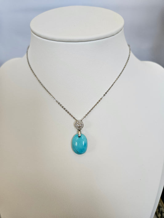 Natural Turquoise Oval Natural Texture Round Pendant Necklace