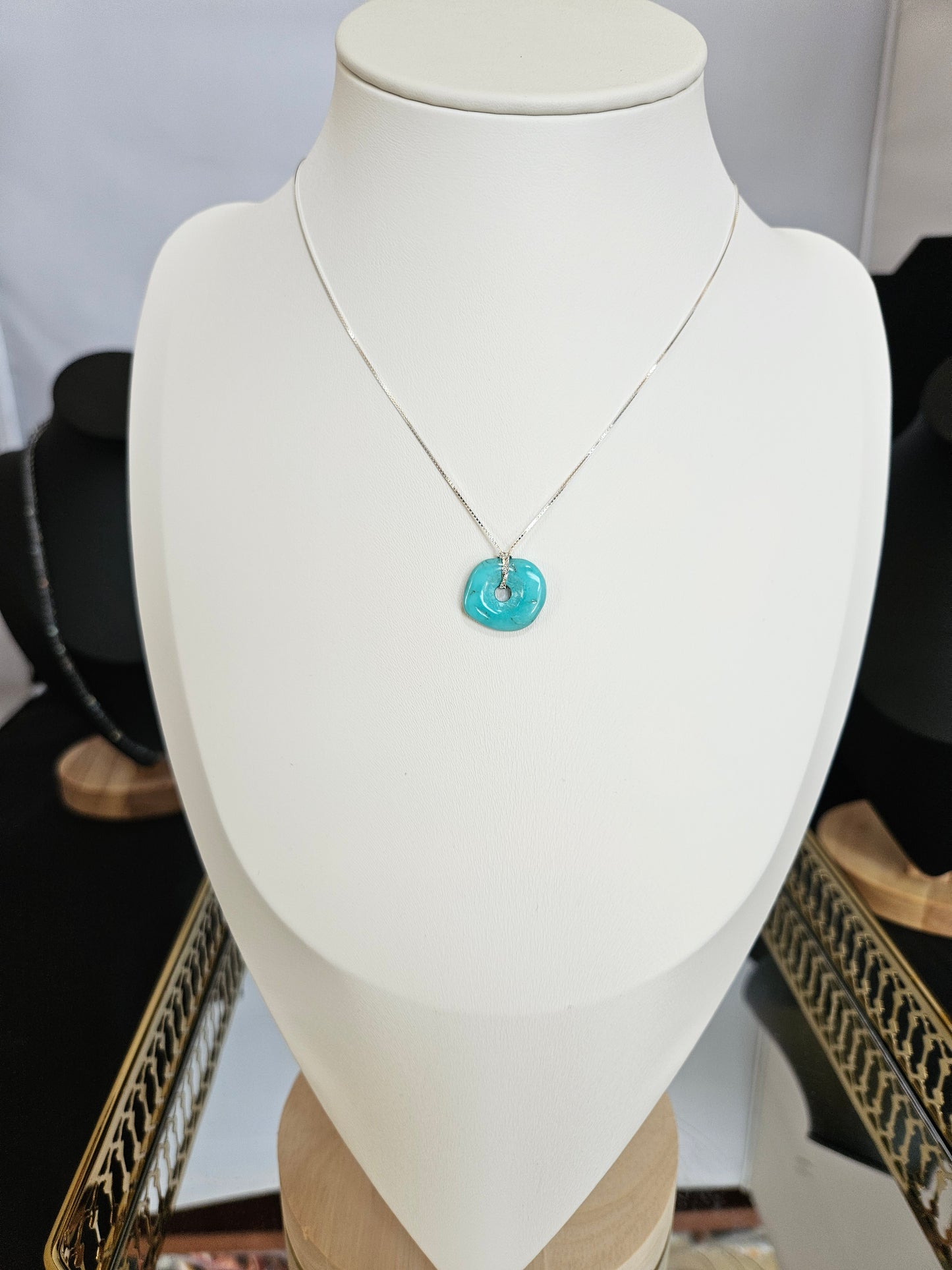 Natural Turquoise Necklace Adjustable 925 Sterling Silver