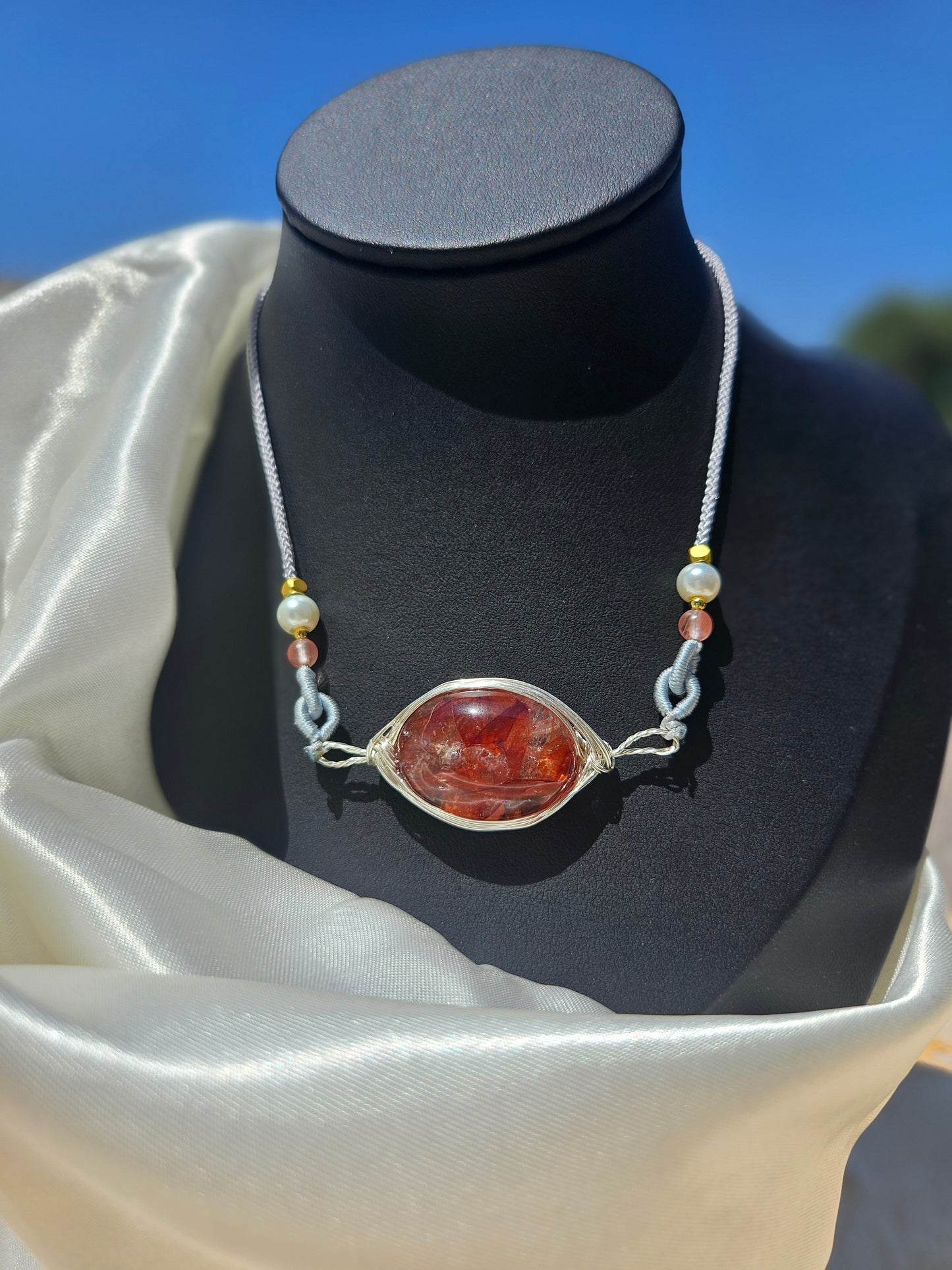 Natural Crystal Red Phantom Quartz Vintage Necklace