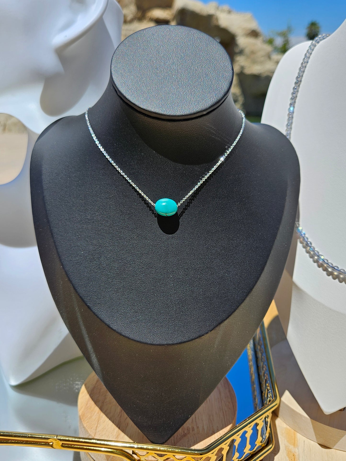 Natural Light Blue Turquoise Bead Necklace