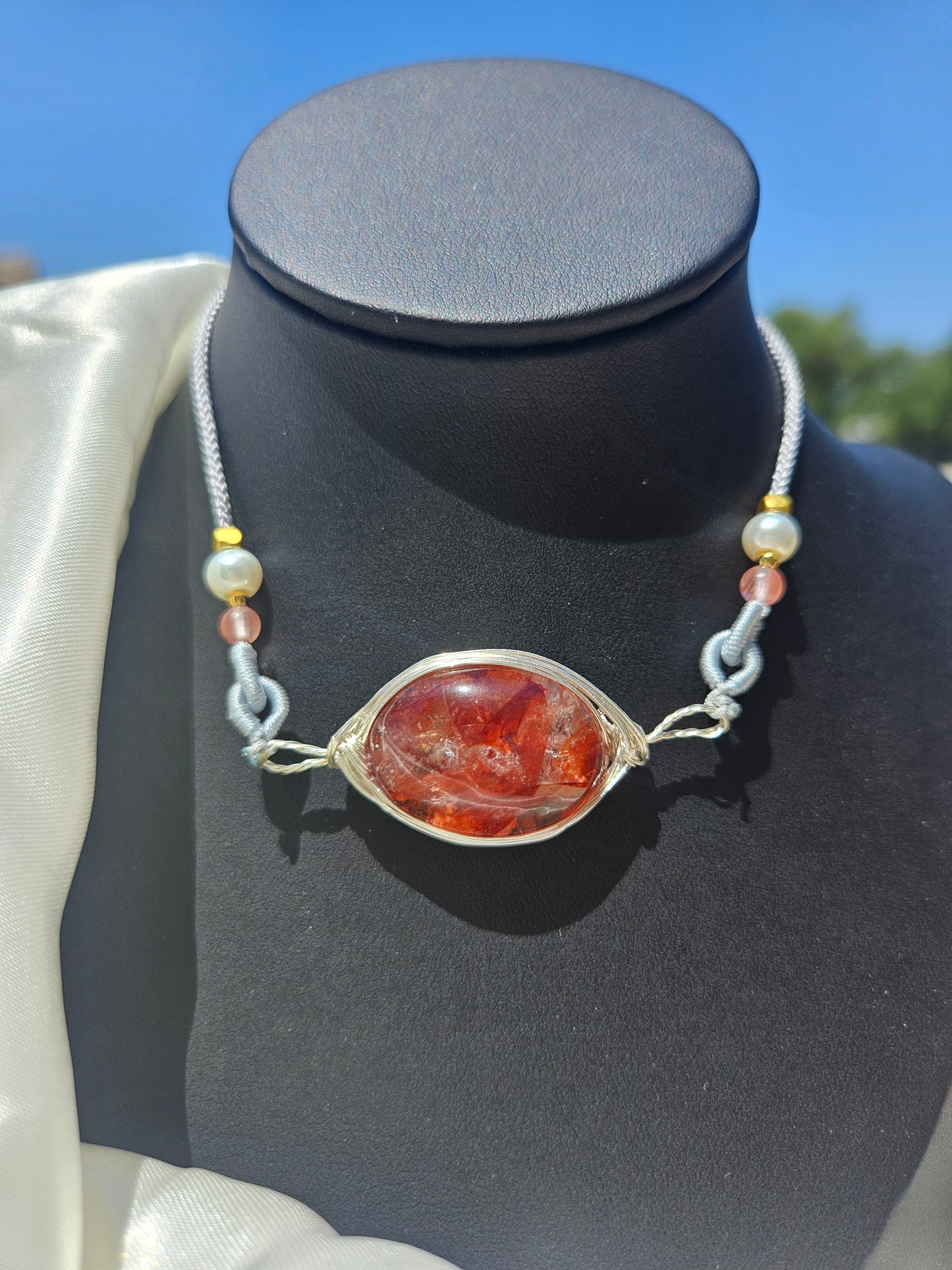 Natural Crystal Red Phantom Quartz Vintage Necklace