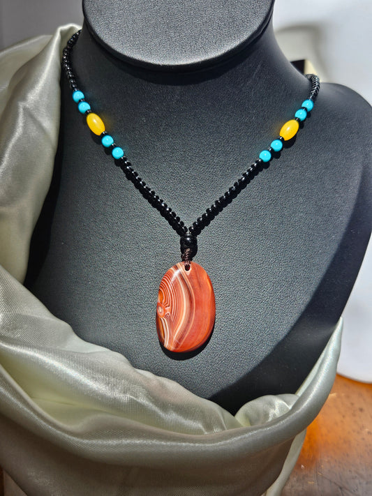 Natural agate natural texture pendant long chain necklace