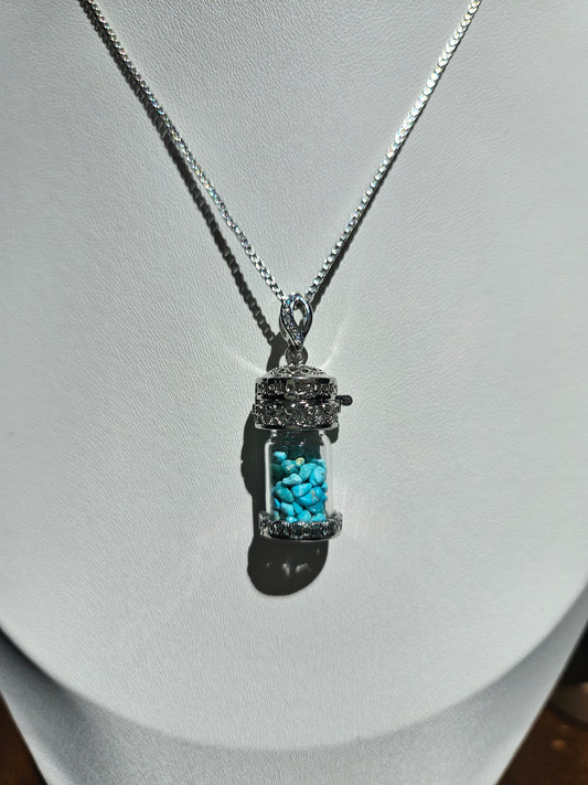 Natural Turquoise Wishing Bottle Pendant Necklace