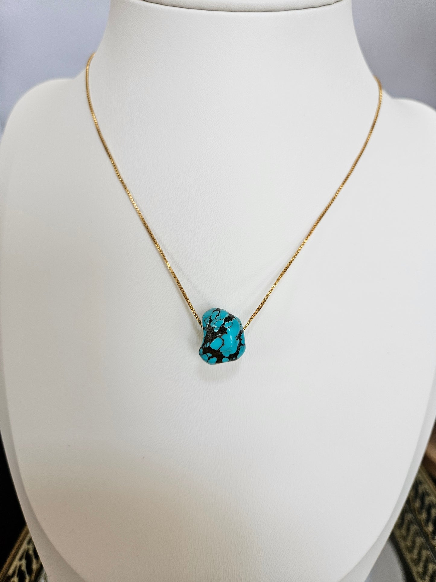 Natural Turquoise Natural Texture Shape Vintage Pendant Necklace