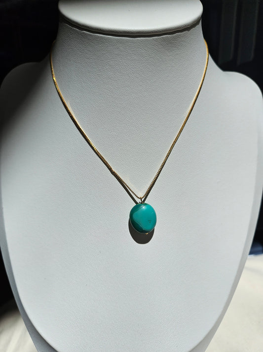 Natural Turquoise Unique Precious Natural Two-color Texture Round Vintage Pendant Adjustable Necklace