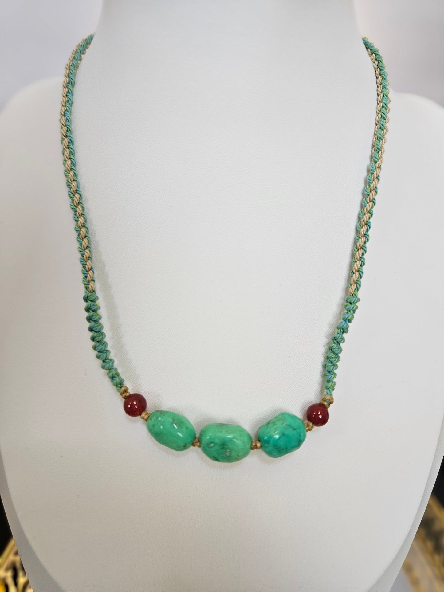 Natural Turquoise Precious Unique Green Pendant Adjustable Necklace