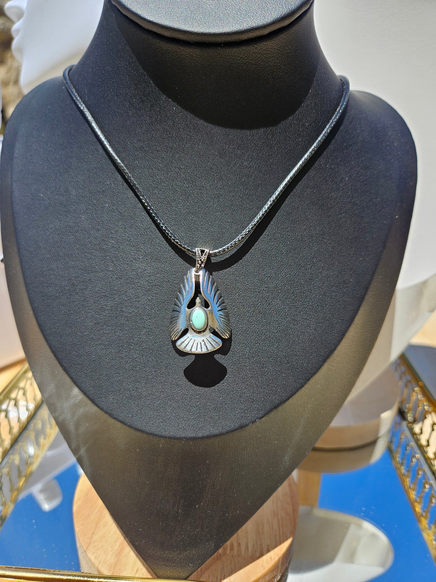 Natural Light Blue Turquoise Bird Necklace