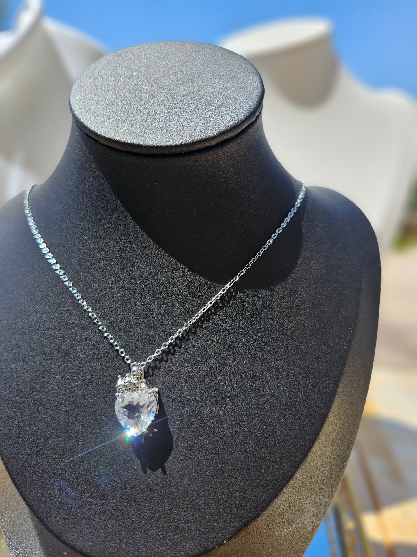 Natural Cut White Quartz Heart Shaped Necklace Silver Plated