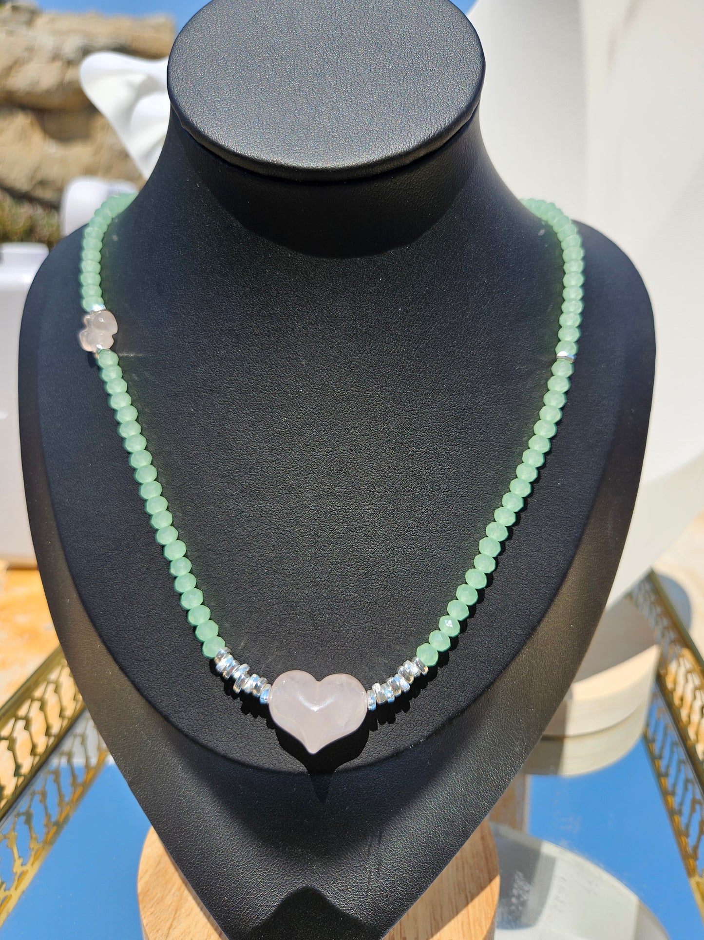 Natural Rose Quartz Heart Pendant Necklace